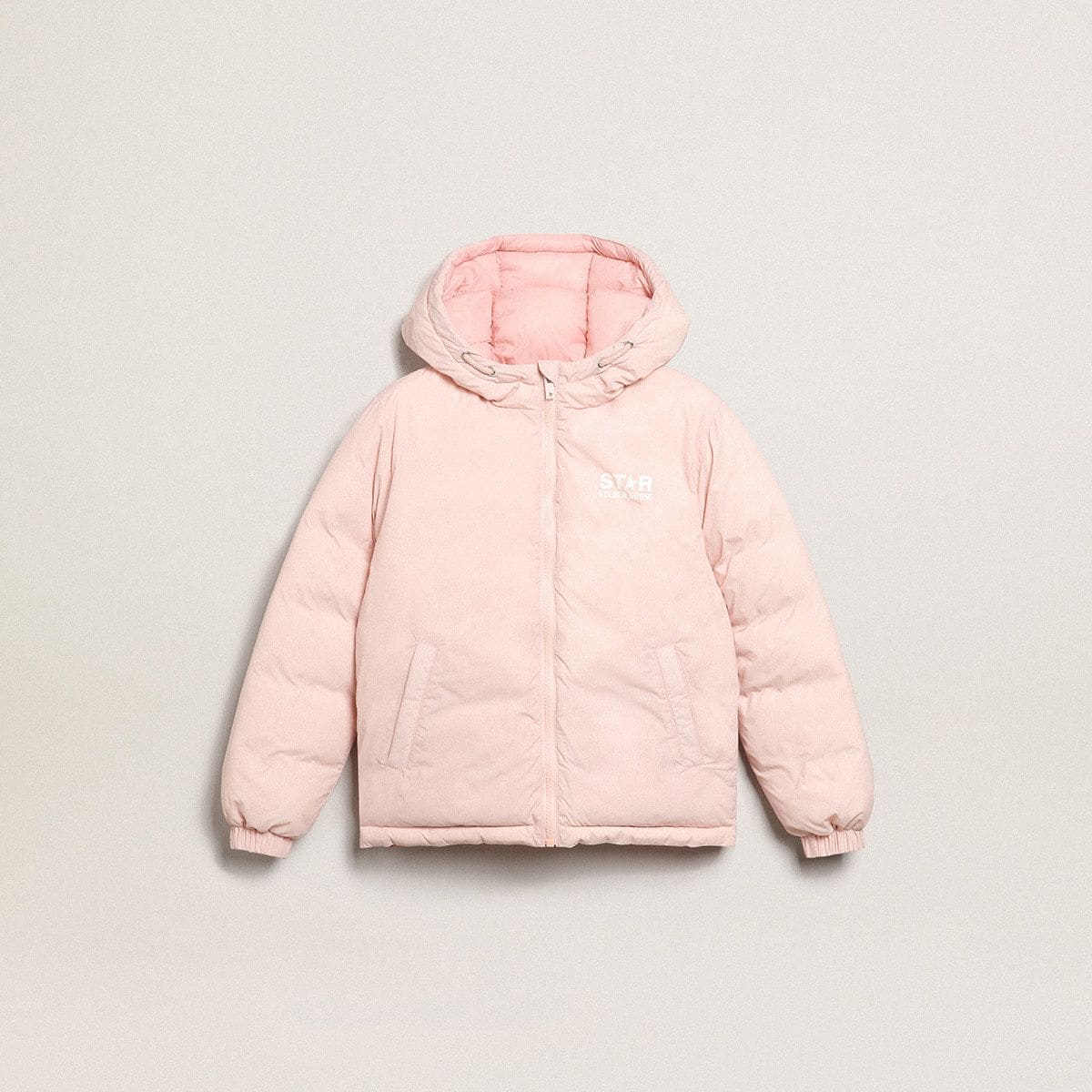 Pink-padded-jacket-with-hood-and-white-maxi-star-on-the-back