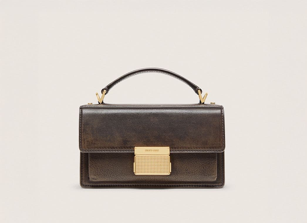Venezia Bag in vintage dark brown embossed leather with gold details