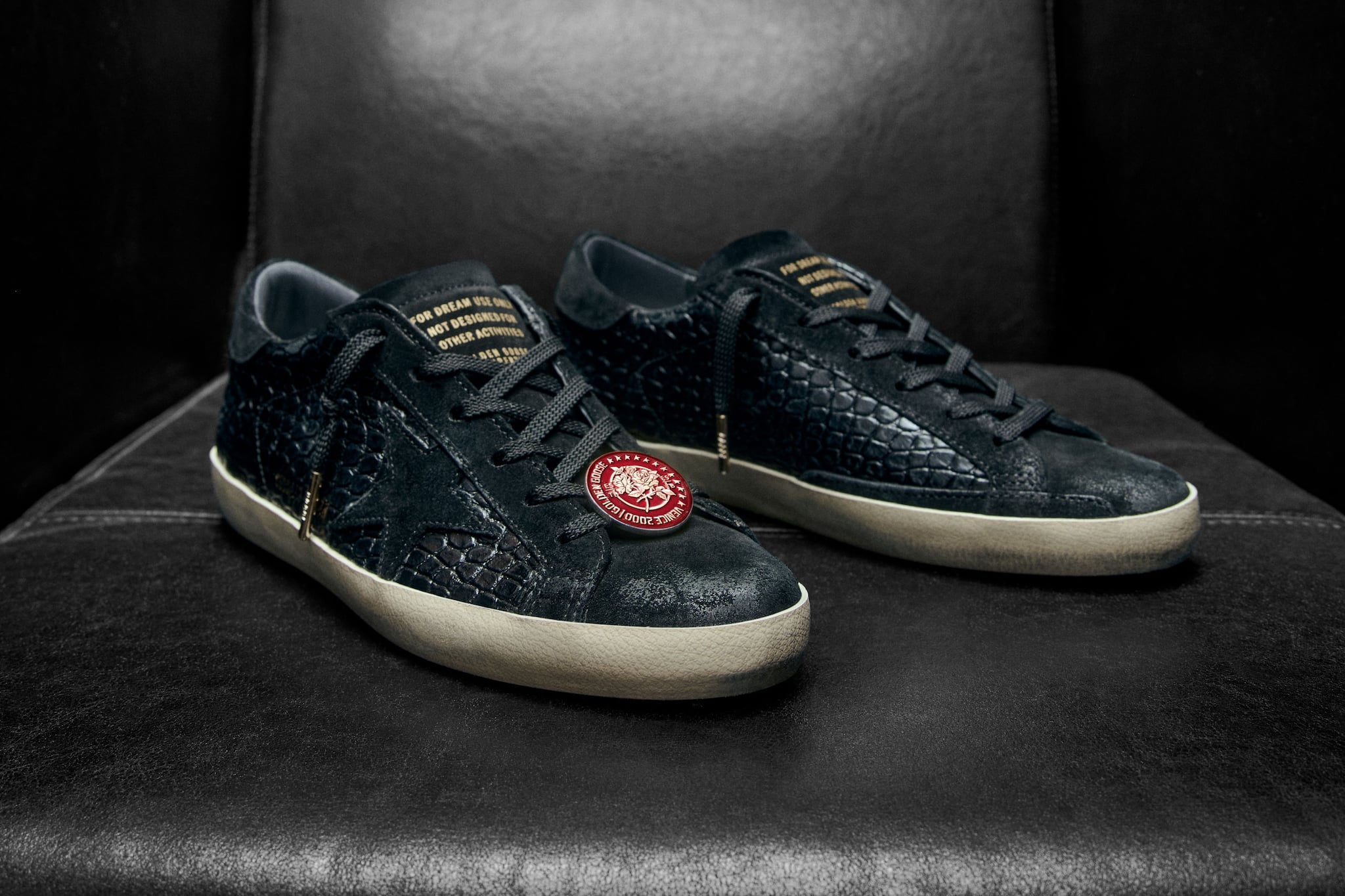 Black-crocodile-leather-superstar-sneakers-with-gift-pin