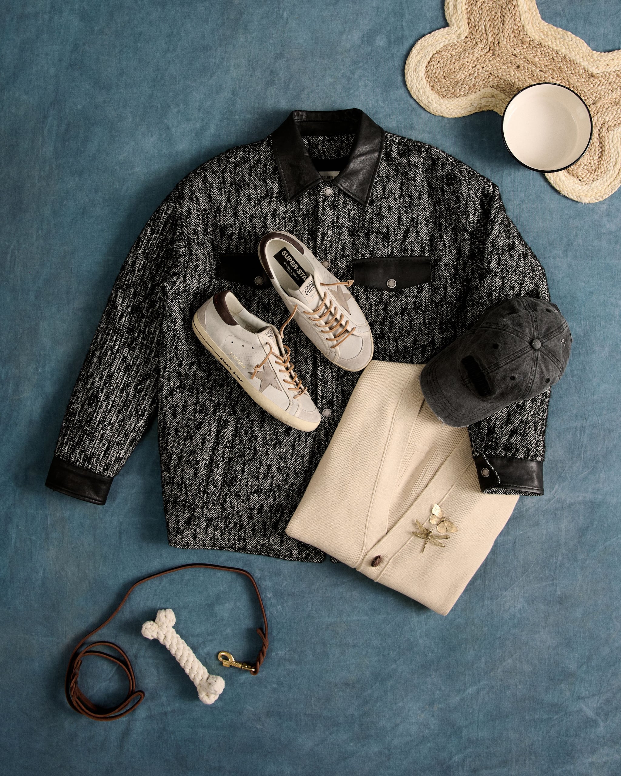 groupage-with-black-jackets-white-super-star-sneakers-and-beige-cardigan
