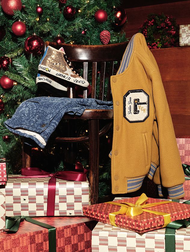 still-life-clothing-golden-goose-products-with-gifts-in-a-christmas-mood