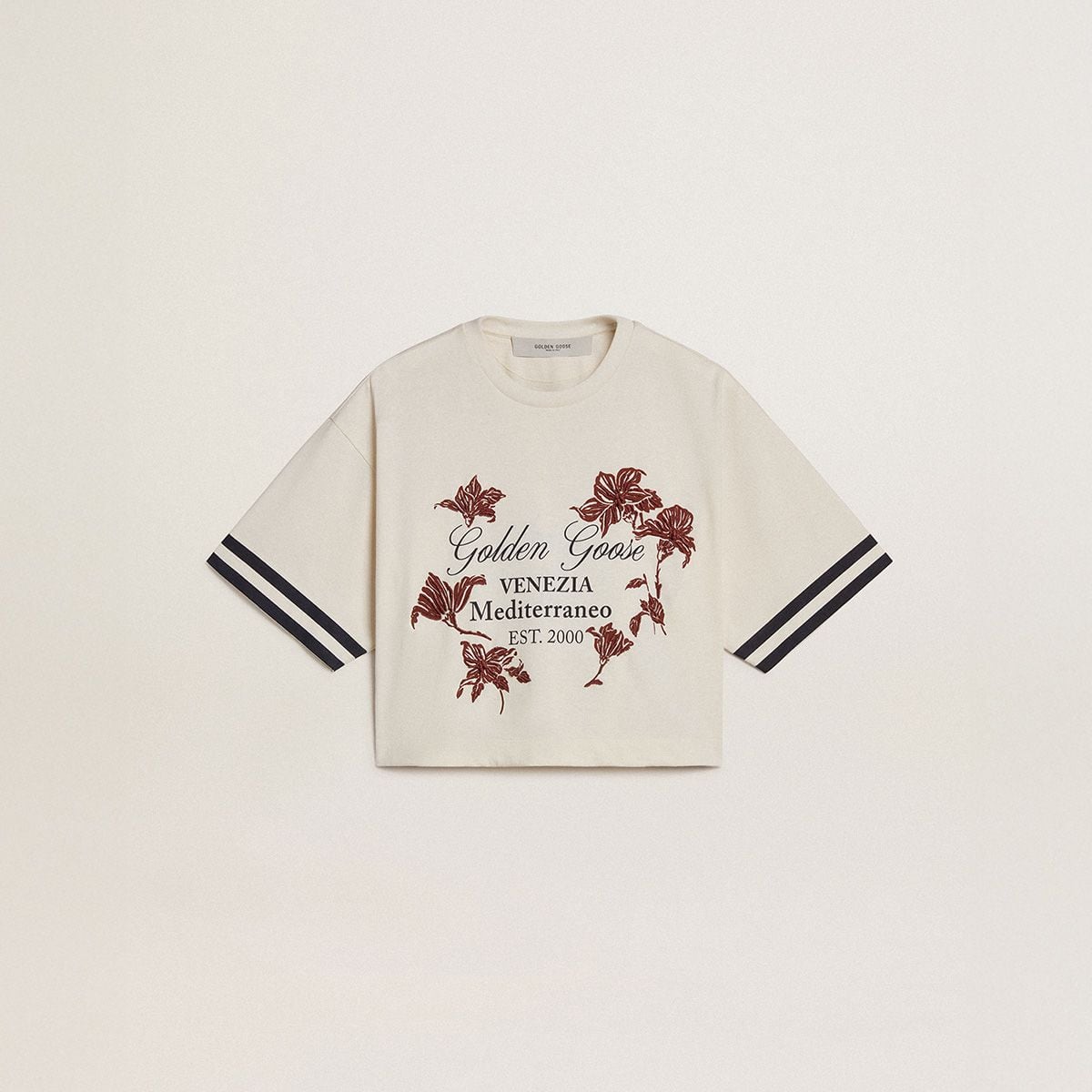 Women's-oversized-short-T-shirt-in-white-jersey-with-embroidery-and-Venezia-Mediterraneo-print
