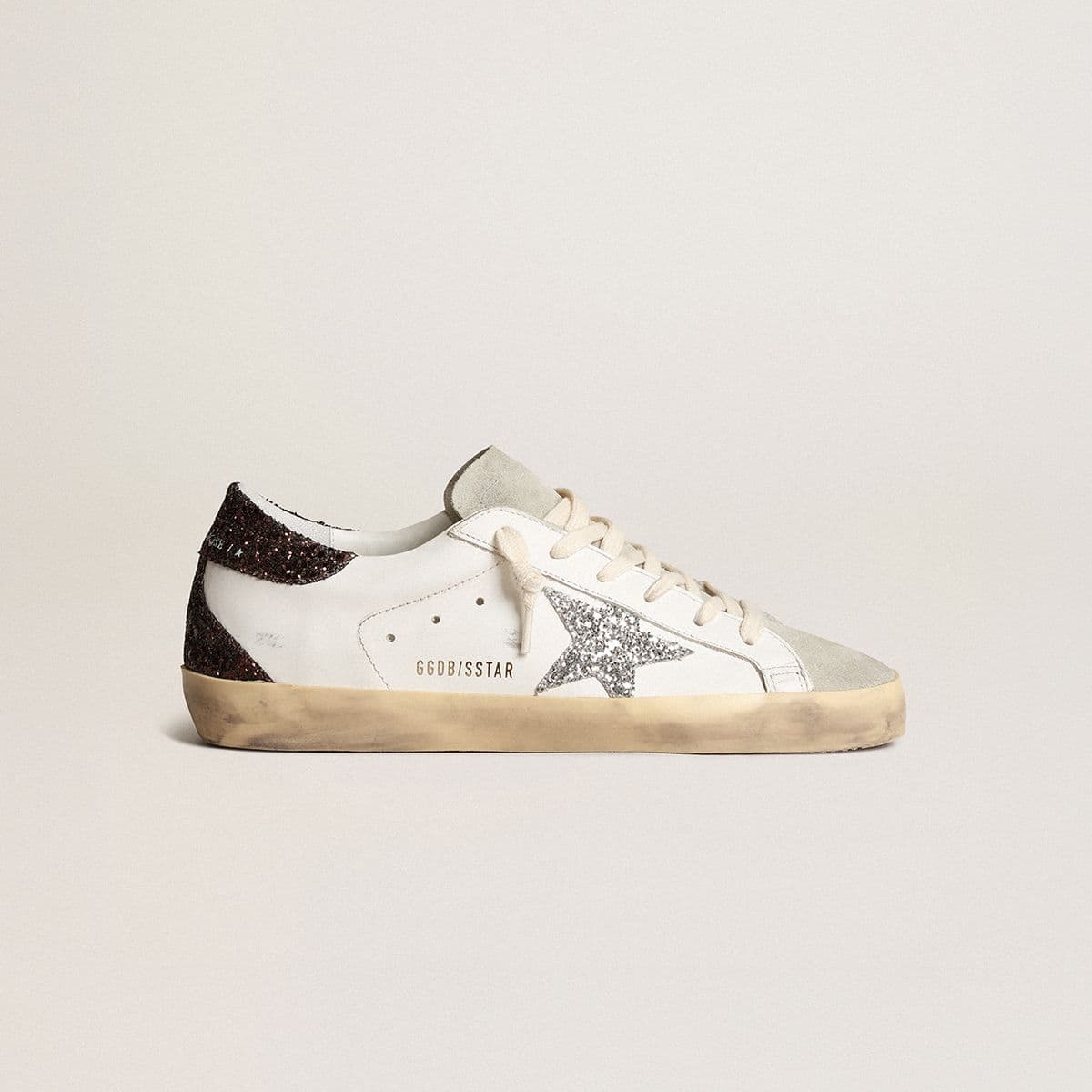 Women's-white-super-star-with-glitter-silver-star