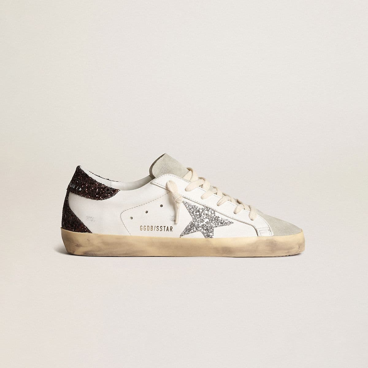 Women's-white-super-star-with-silver-glitter-star