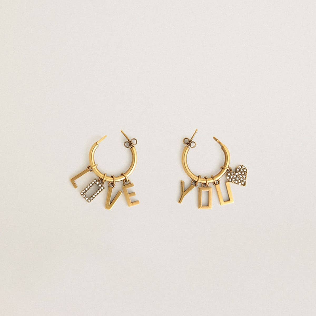 Women's-single-drop-earring-in-antique-gold-color-with-decorative-love-you-logo