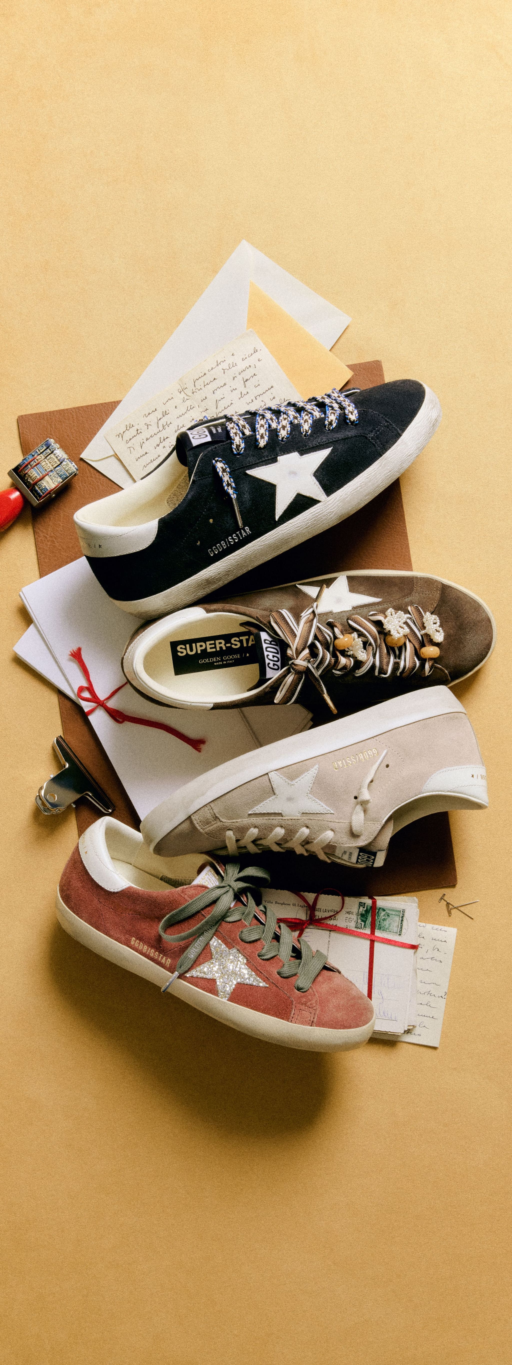 Ball Star with burgundy croc-print leather star and gold heel tab