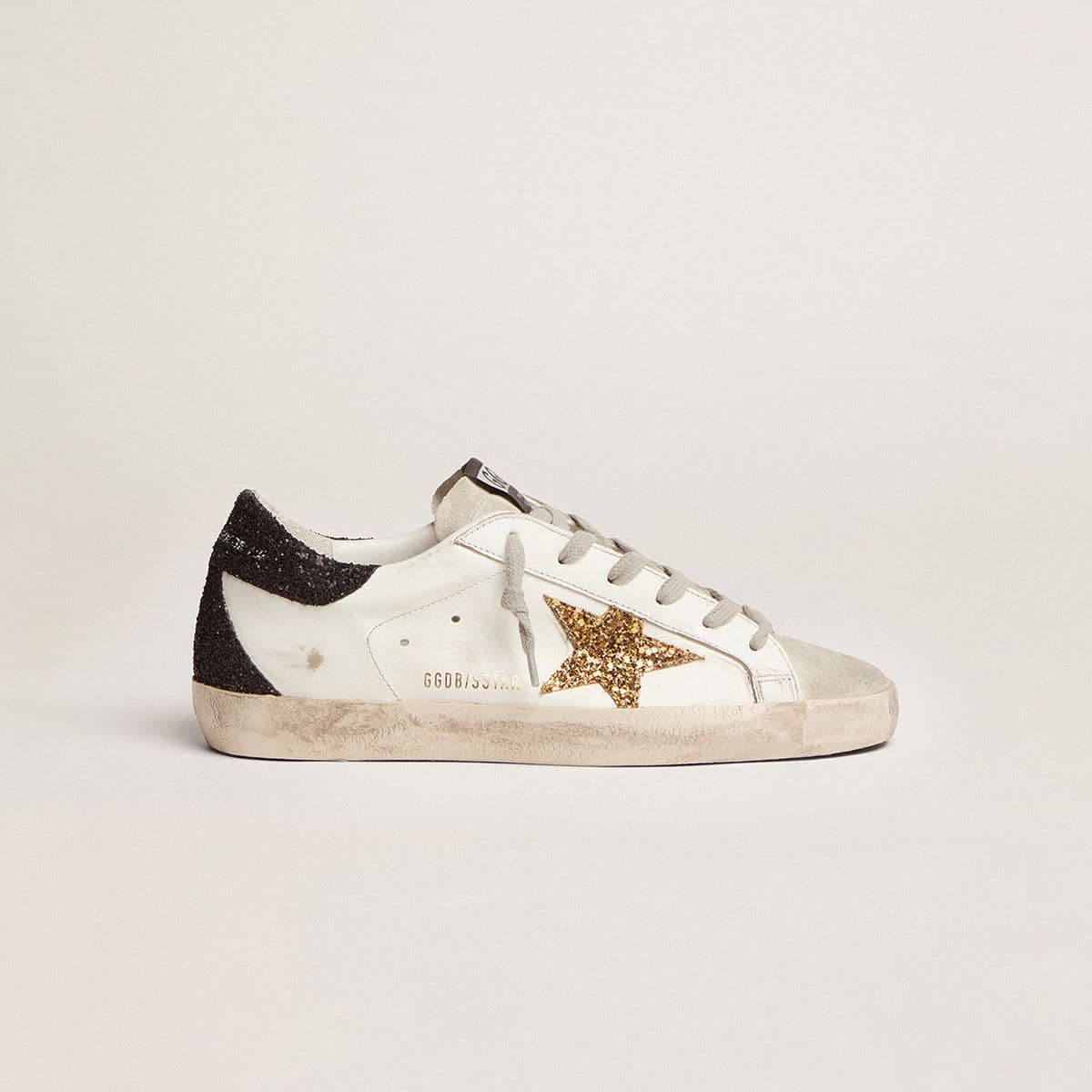 Women's-white-super-star-with-glitter-golden-star