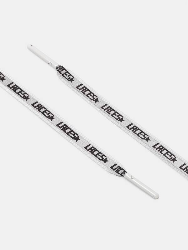 Grosgrain laces with reflective band and &ldquo;Laces&rdquo; print