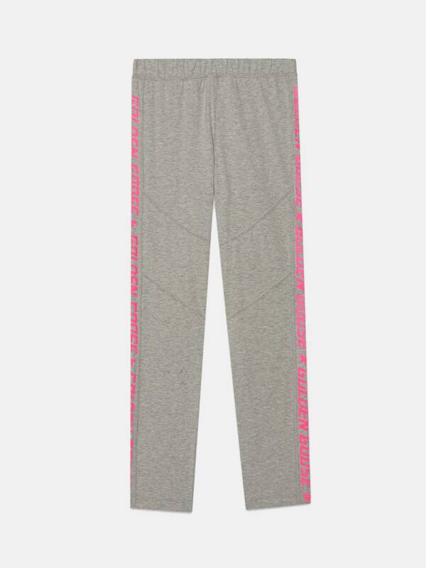 Melange grey Primrose leggings with fuchsia logo  