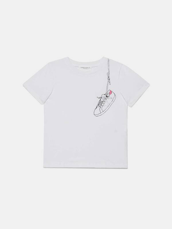 White Venice T-shirt with fuchsia sneakers print