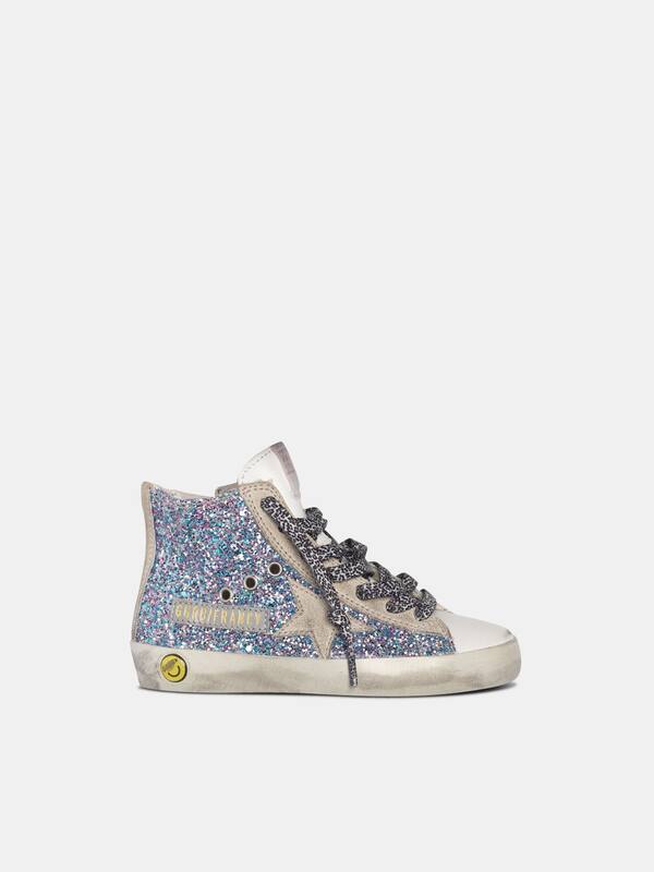 White Francy sneakers in leather with multicoloured glitter