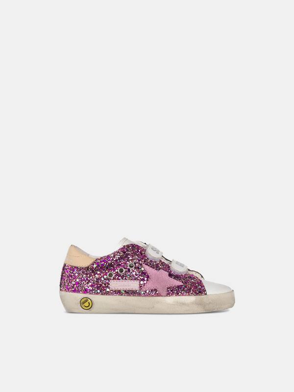 Old School sneakers with fuchsia glitter and pink star