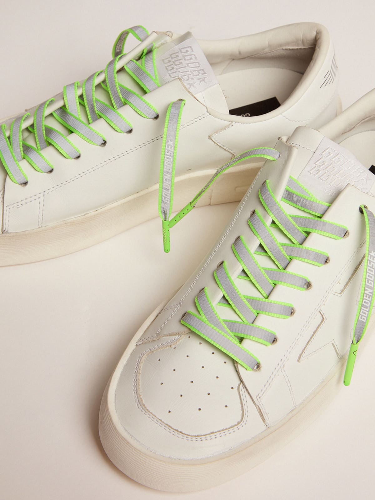 Golden Goose - Cordones reflectantes verde flúor con logo in 