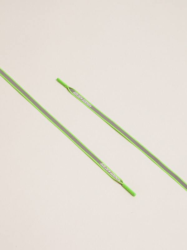 Neon green reflective laces with logo