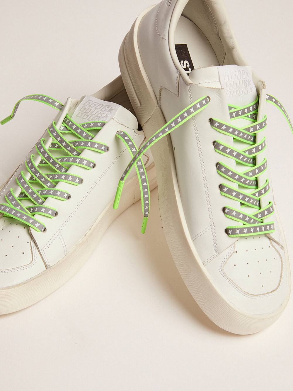 Golden Goose - Men's neon green reflective laces with stars in 