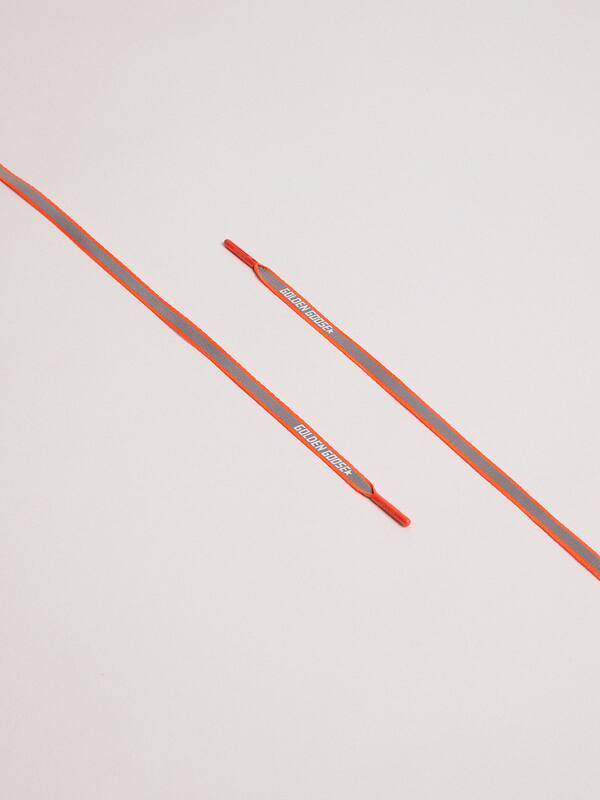 Neon orange reflective laces with logo