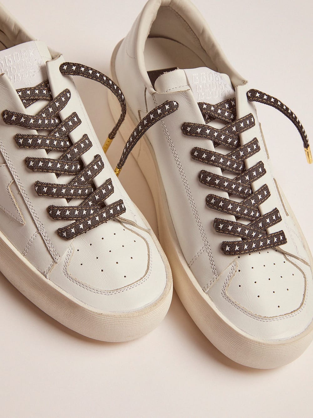 Golden Goose - Denim laces with white stars in 