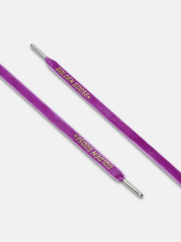 Women's purple velvet laces with gold logo