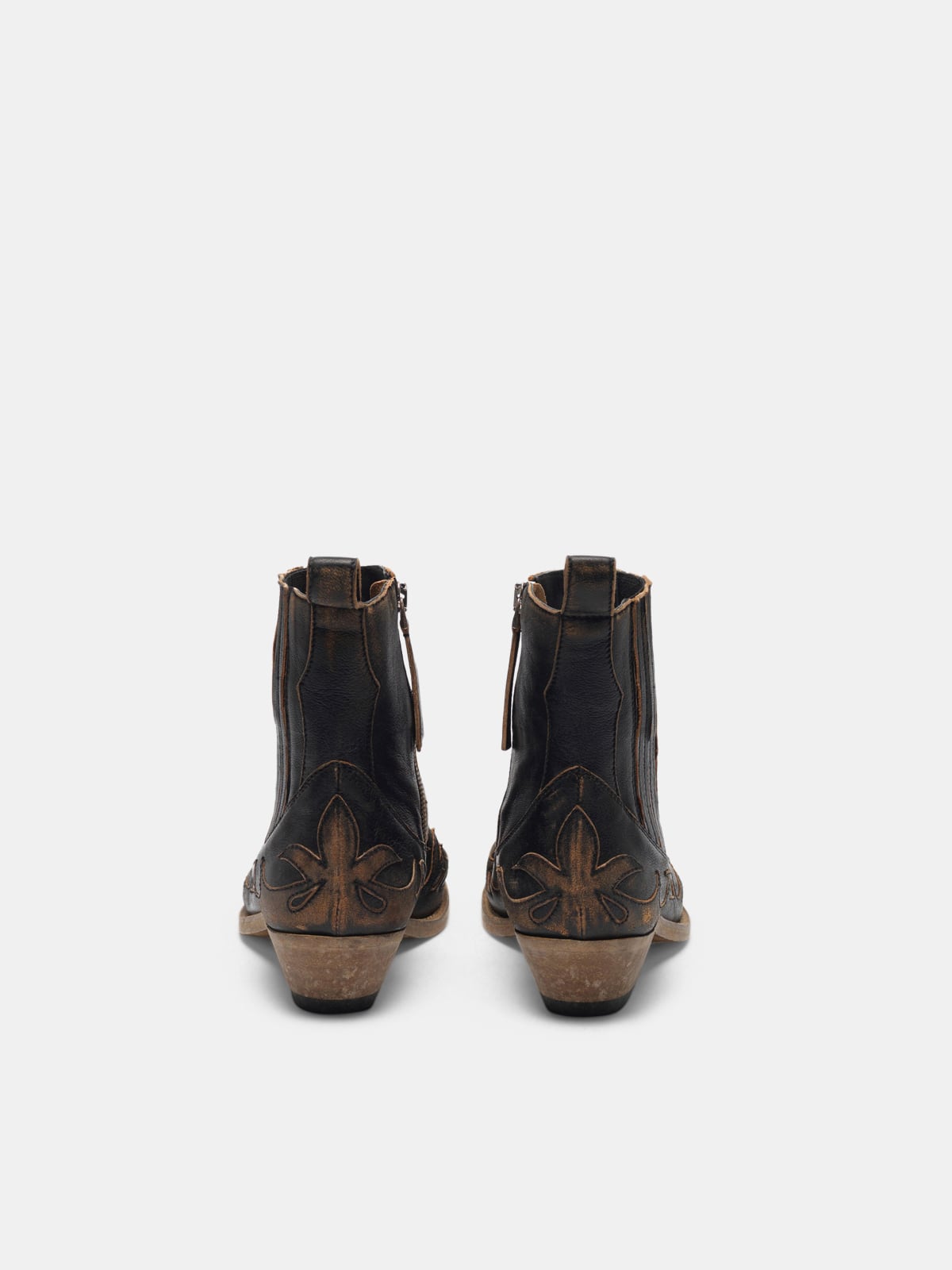 Golden Goose - Ankle boot Santiago preta de couro envelhecido in 