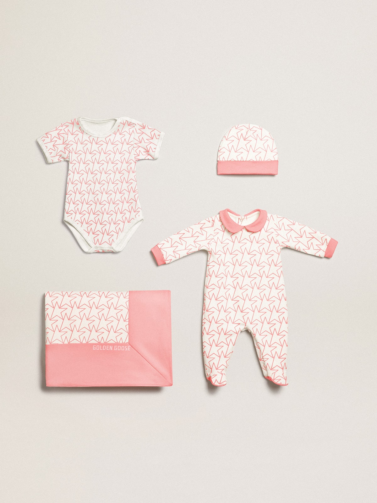 Golden Goose - Baby gift set di colore bianco con profili e stella rosa in 