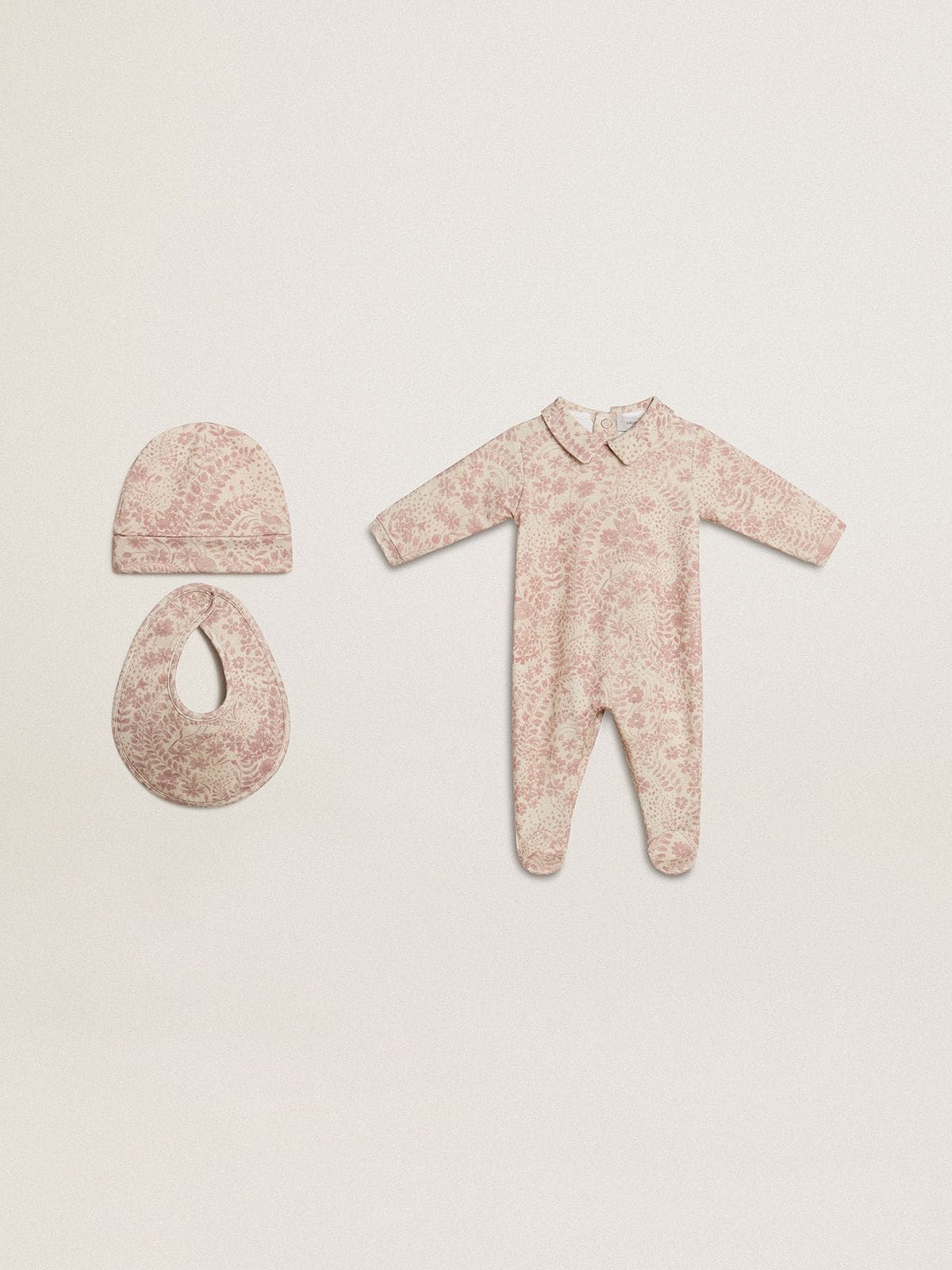 Golden Goose - Cremefarbenes Babyset mit altrosafarbenem Blumenprint in 