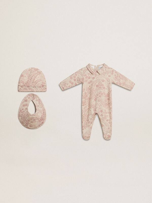 Golden Goose Cream-colored baby set with antique pink floral print Newborns white kids