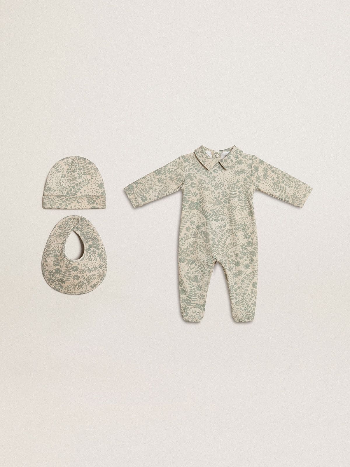 Golden Goose - Cream-colored baby set with sage green floral print in 