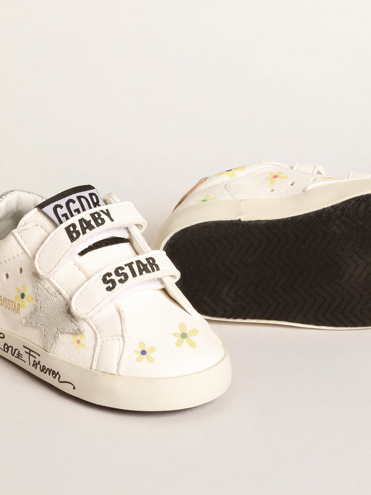 Golden Goose - Baby School con estampado de flores y estrella de ante gris hielo in 