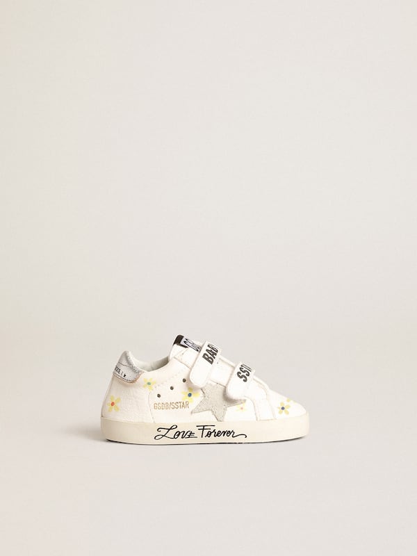 Golden Goose - Baby School with floral print and ice-gray suede star in 