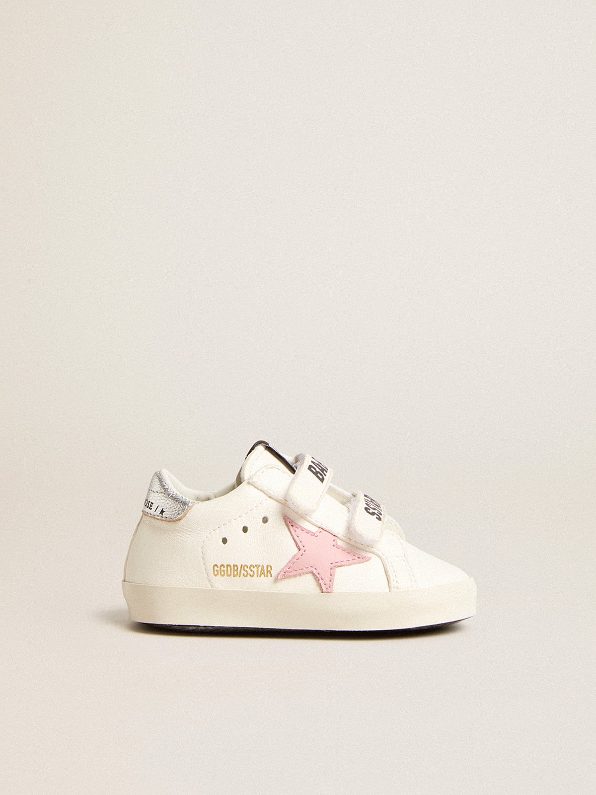 Golden Goose - Old School Baby con estrella de piel rosa y refuerzo del talón de piel plateada in 