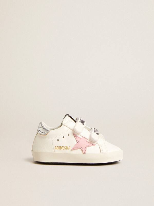 Golden Goose - Baby Old School with pink leather star and silver leather heel tab in 