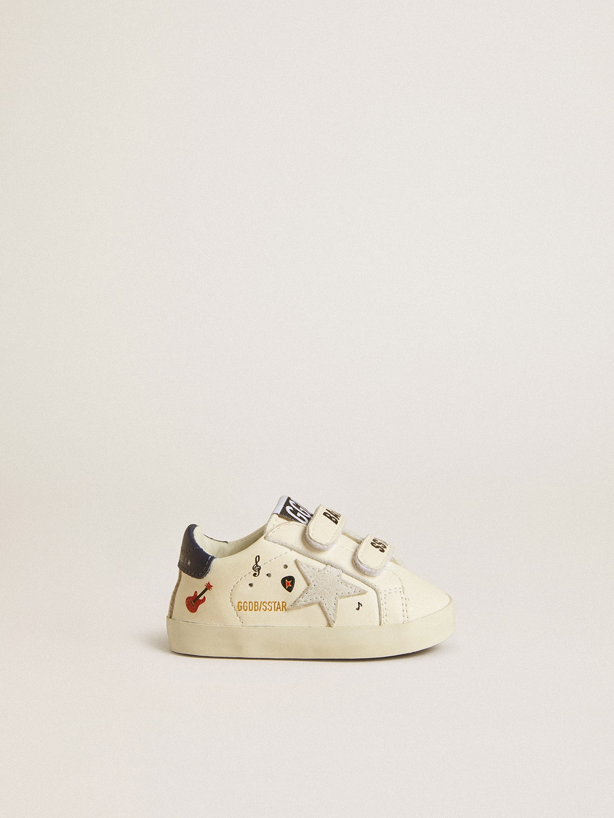 Baby School in nappa leather with musical print and white suede star Golden Goose