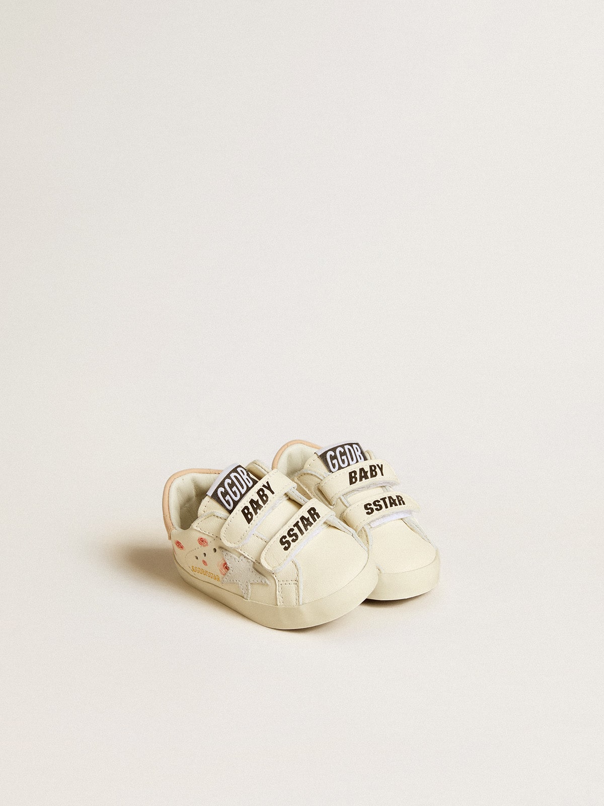 Baby School in nappa leather with pink rose motif and white suede star Golden Goose