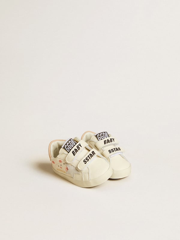 Golden Goose - Baby School in nappa leather with pink rose motif and white suede star in 