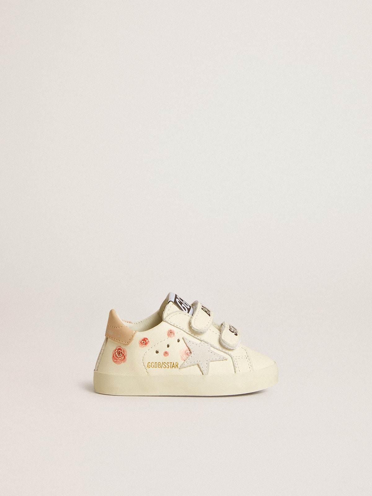 Golden Goose - Baby School in nappa leather with pink rose motif and white suede star in 