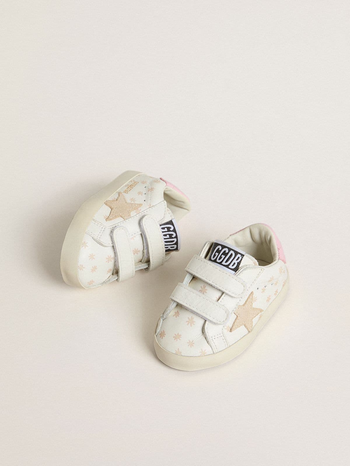 Golden Goose - Baby School aus Nappa mit rosa Blumenmotiv und beigem Suedestern in 