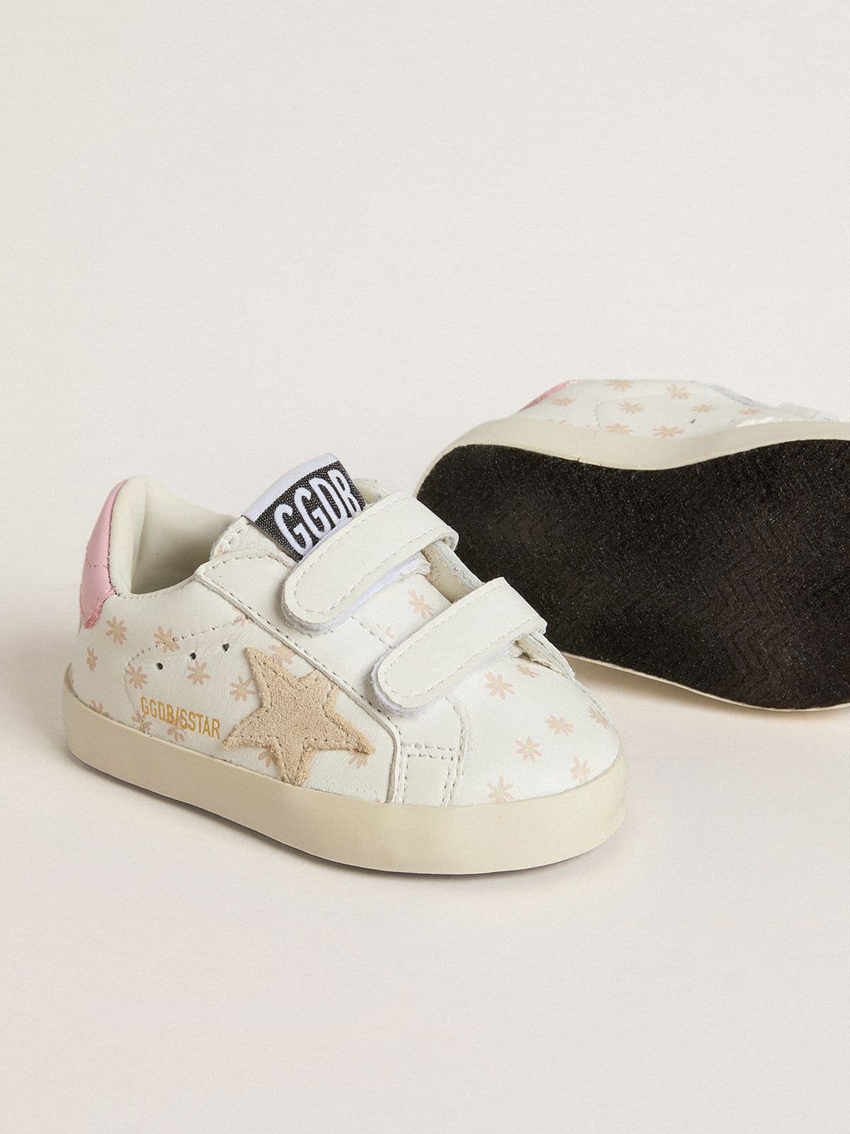Golden Goose - Baby School aus Nappa mit rosa Blumenmotiv und beigem Suedestern in 