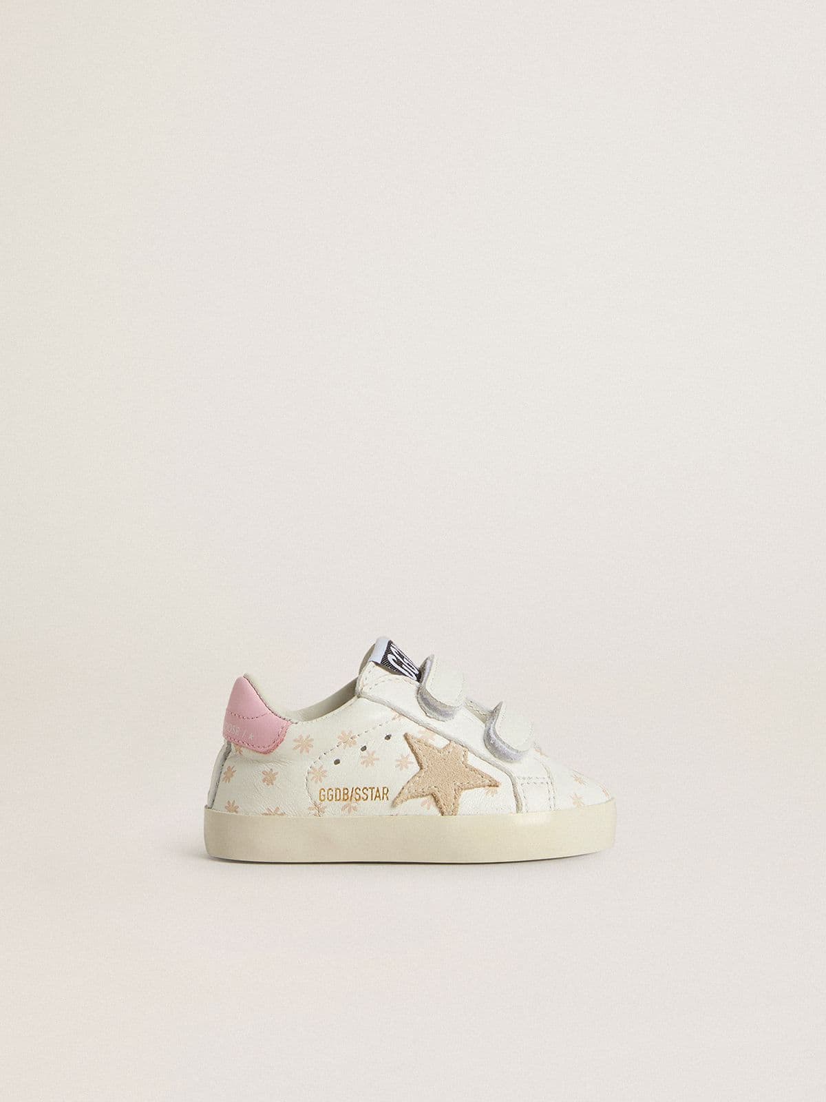 Golden Goose - Baby School aus Nappa mit rosa Blumenmotiv und beigem Suedestern in 