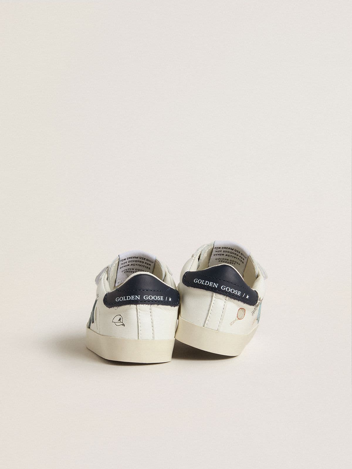 Golden Goose - Baby School in white nappa with light blue suede star and tennis motif in 