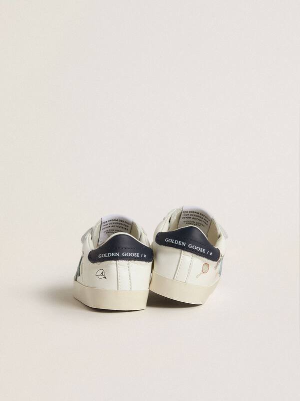 Golden Goose - Baby School in white nappa with light blue suede star and tennis motif in 