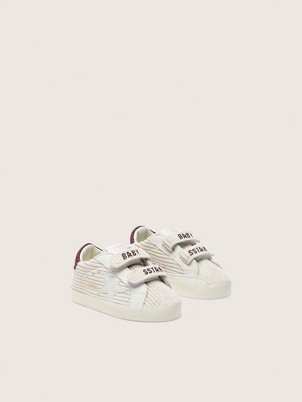 Baby School in velvet with white suede star and burgundy leather heel tab
