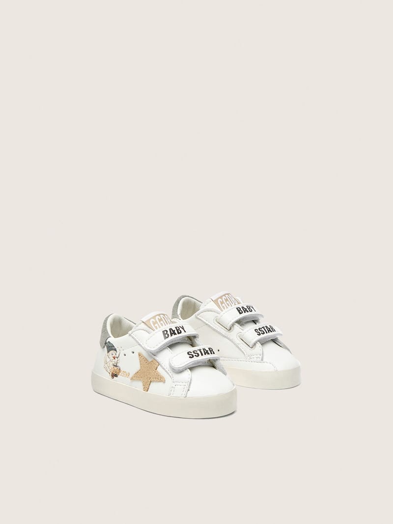 Golden Goose - Baby School aus Nappa mit beigem Raulederstern und Maskottchen-Print in 