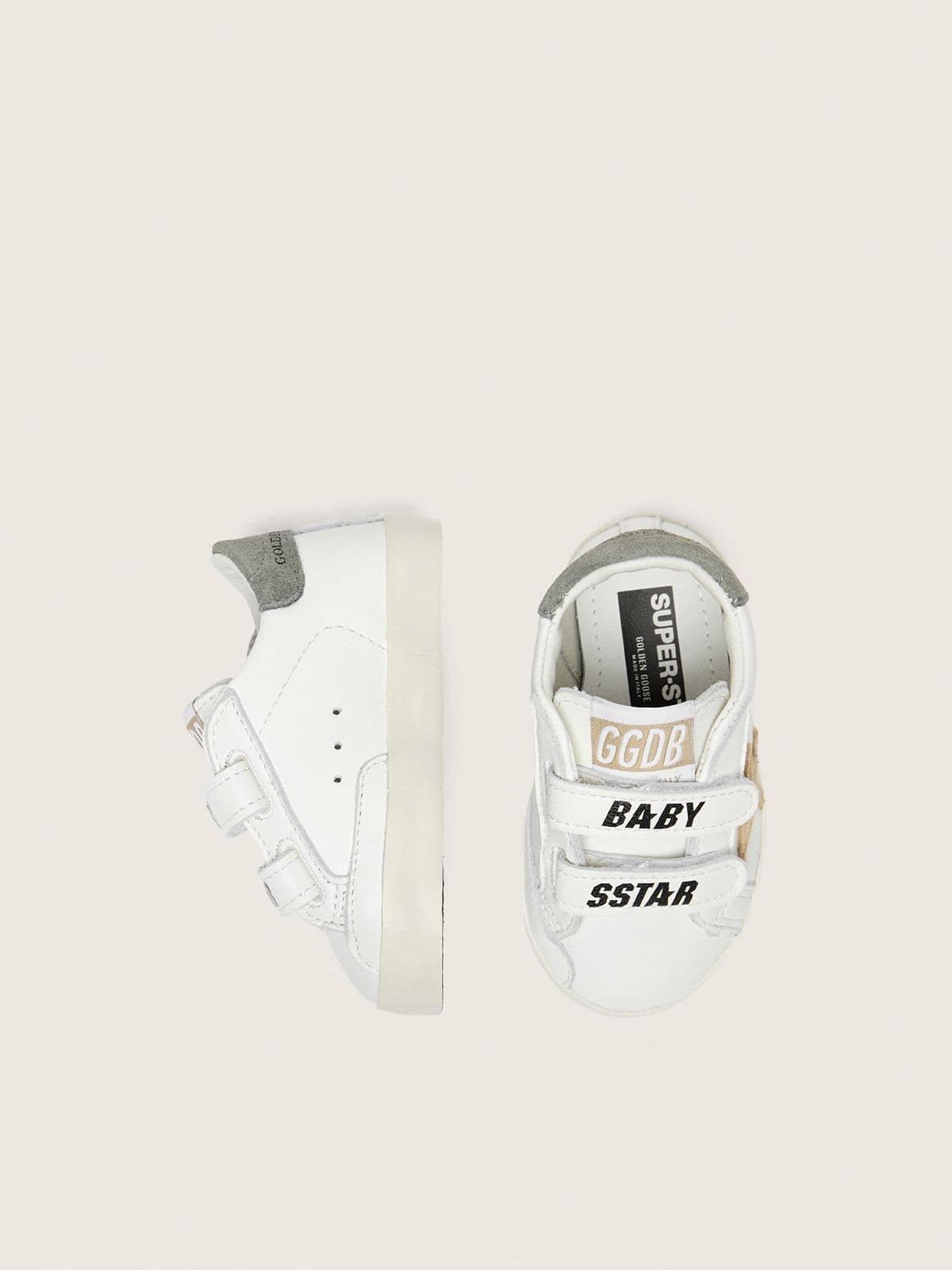 Golden Goose - Baby School de napa com estrela de suede bege e estampa mascote in 