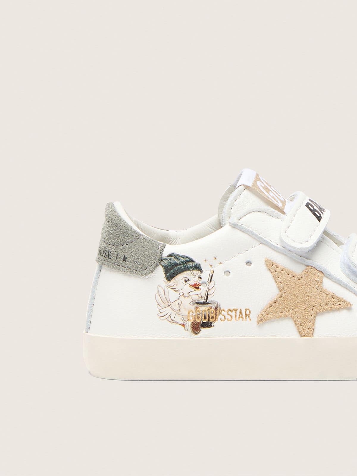 Golden Goose - Baby School de napa com estrela de suede bege e estampa mascote in 