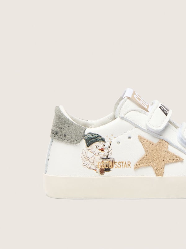 Golden Goose - Baby School aus Nappa mit beigem Raulederstern und Maskottchen-Print in 