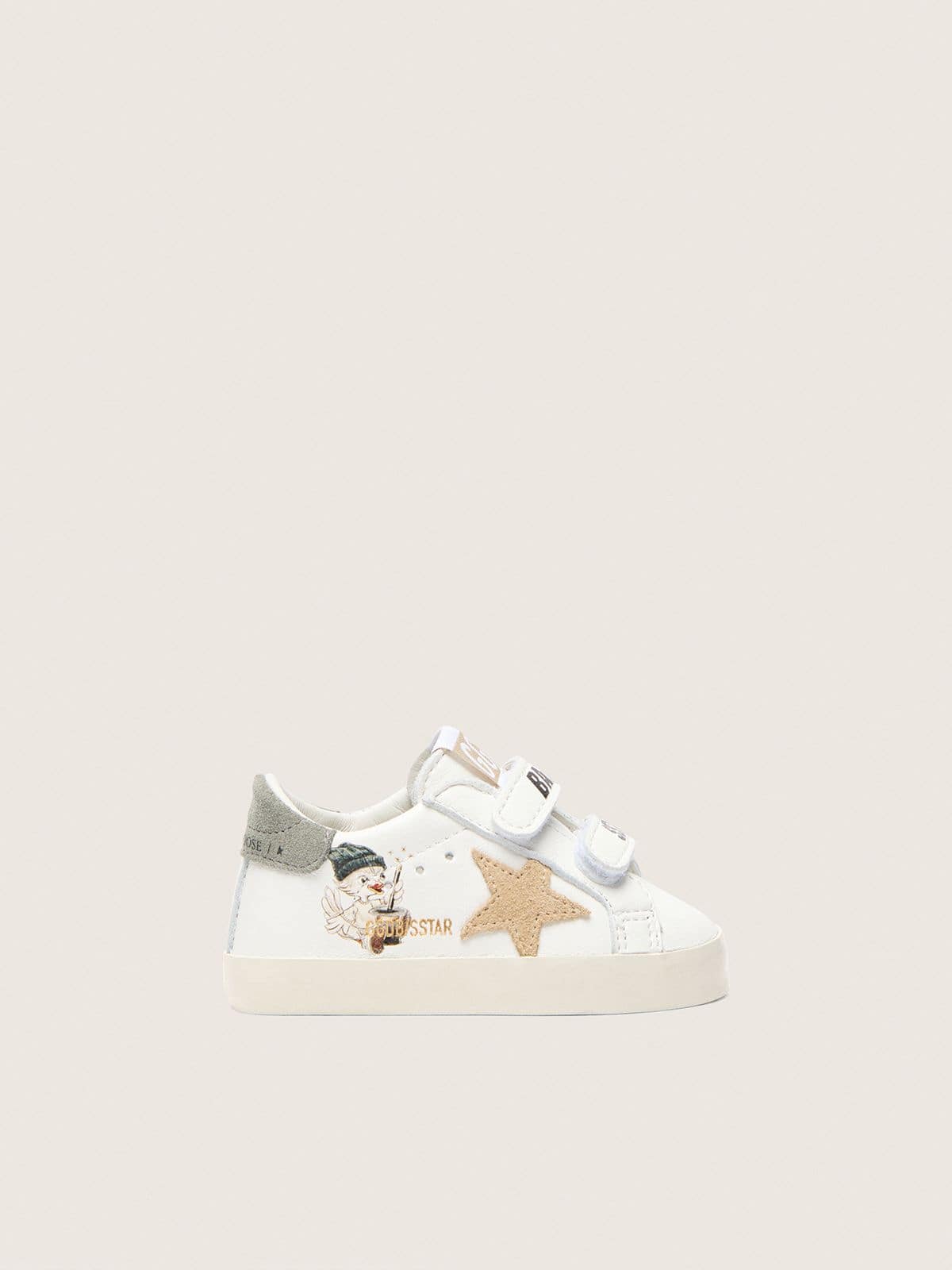 Golden Goose - Baby School de napa com estrela de suede bege e estampa mascote in 