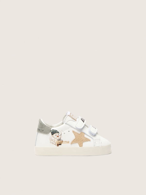 Golden Goose - Baby School aus Nappa mit beigem Raulederstern und Maskottchen-Print in 