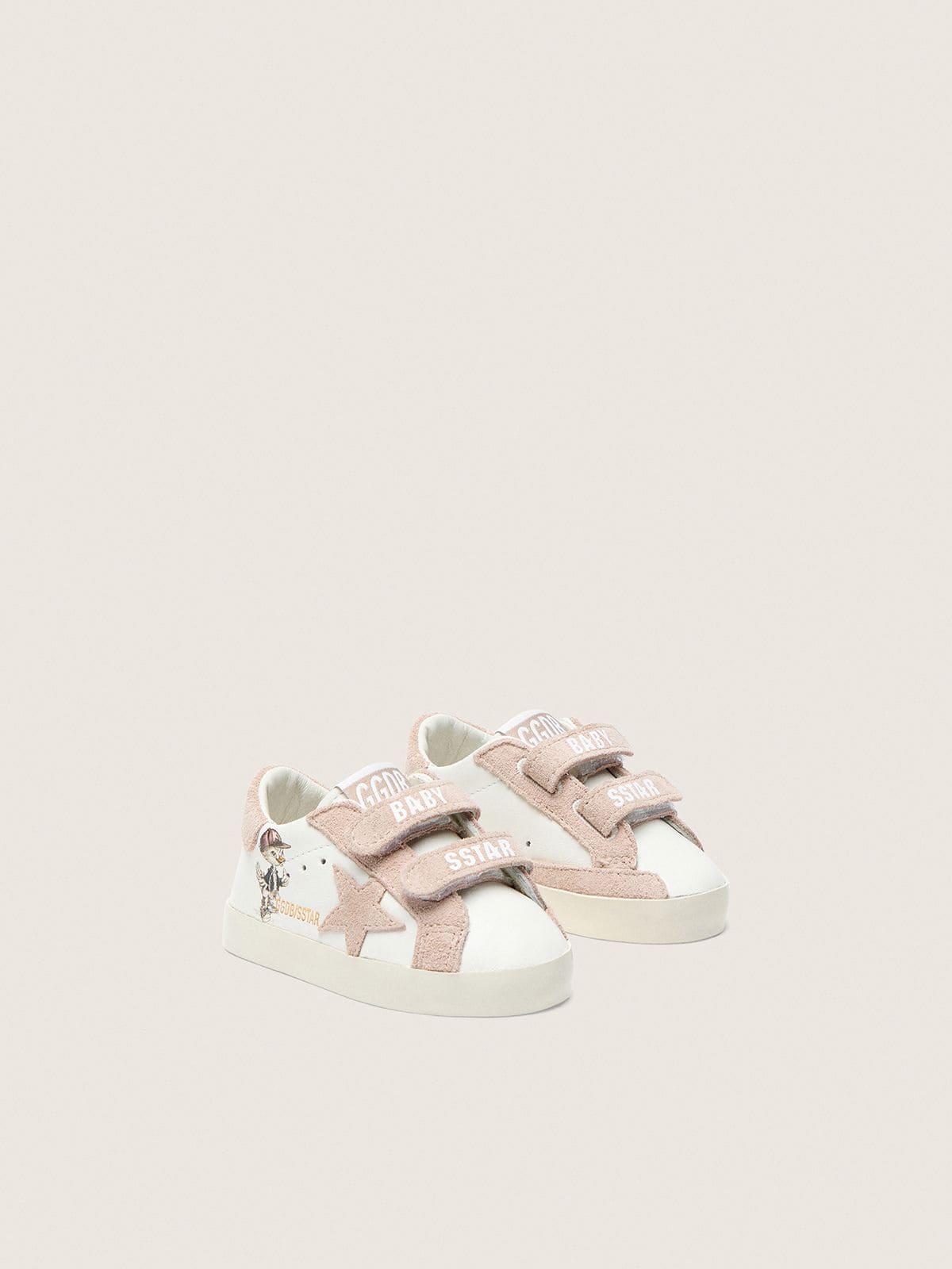 Golden Goose - Baby School de napa com estrela de suede rosa e estampa mascote in 