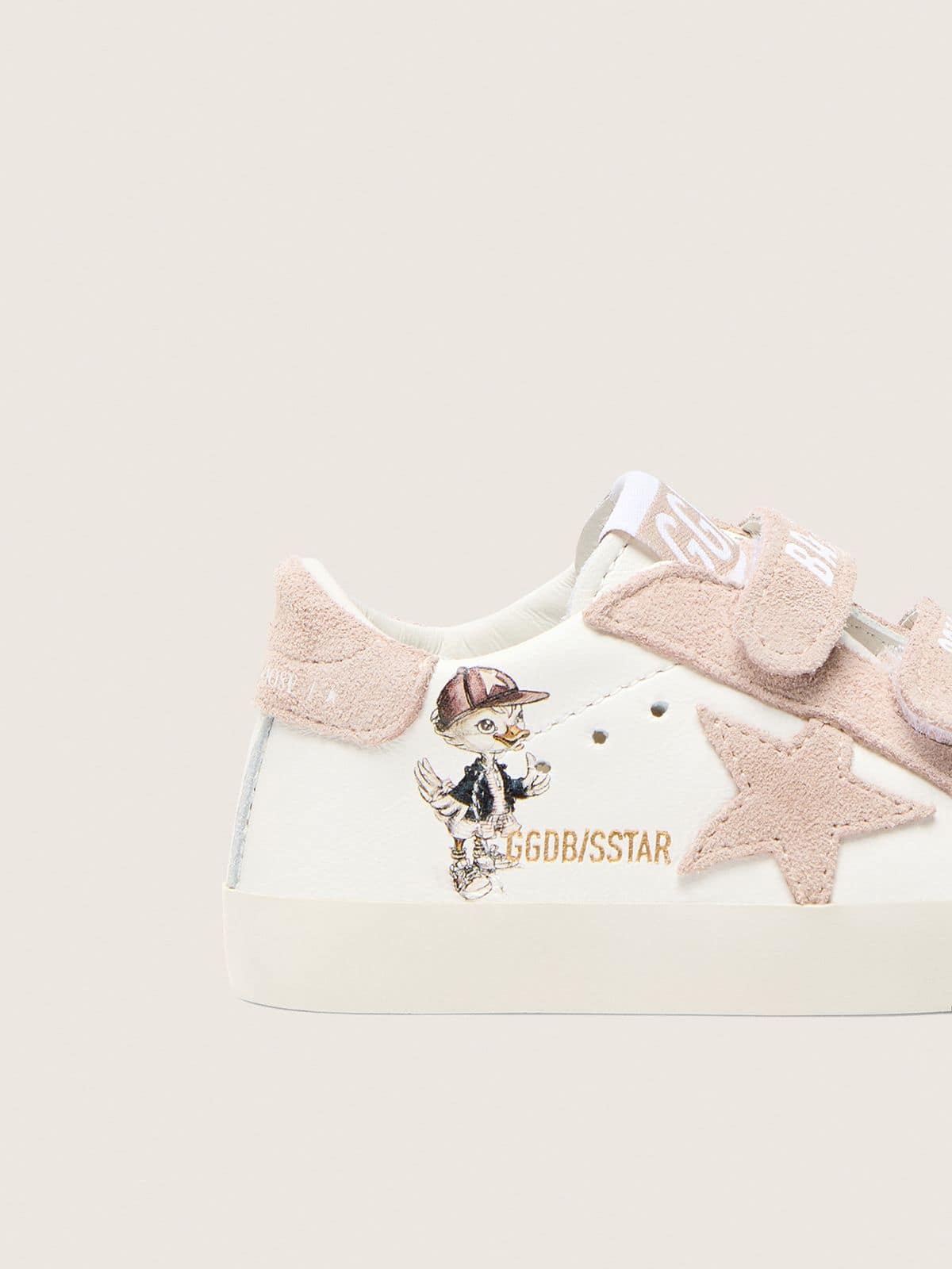Golden Goose - Baby School de napa com estrela de suede rosa e estampa mascote in 