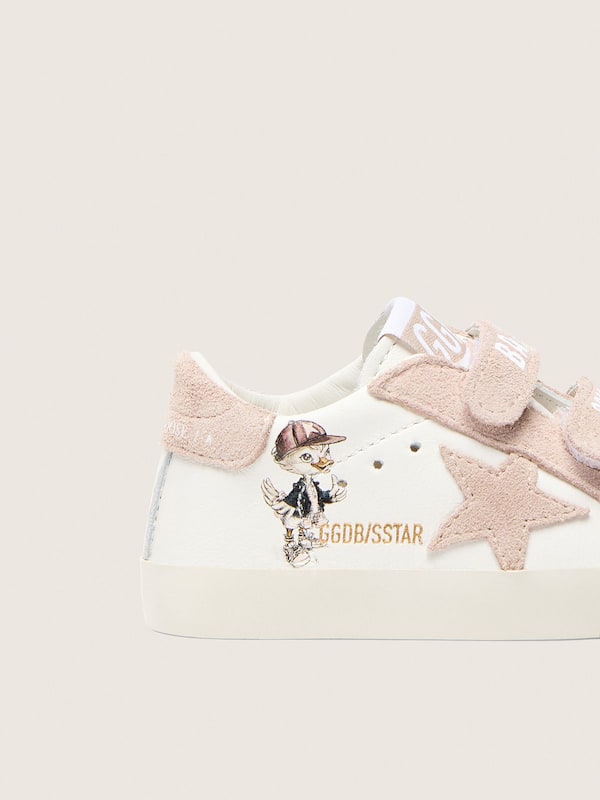 Golden Goose - Baby School in nappa con stella in suede rosa e stampa mascotte in 